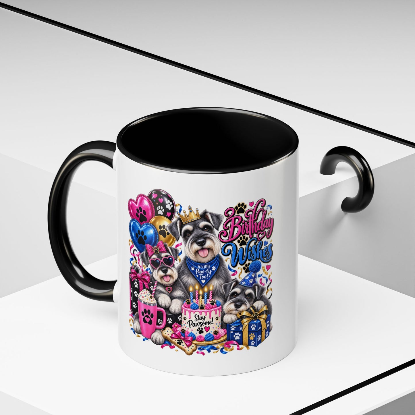 Birthday Wishes Dog Coffee Mug — Cute Paw Print Celebration Mug (11/15oz)