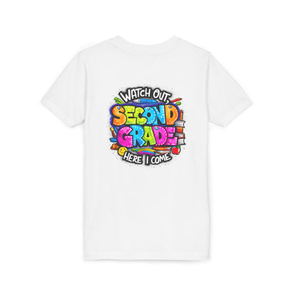 Second Grade Kids Tee - "Watch Out Second Grade Here I Come" Colorful Back-to-School Shirt
