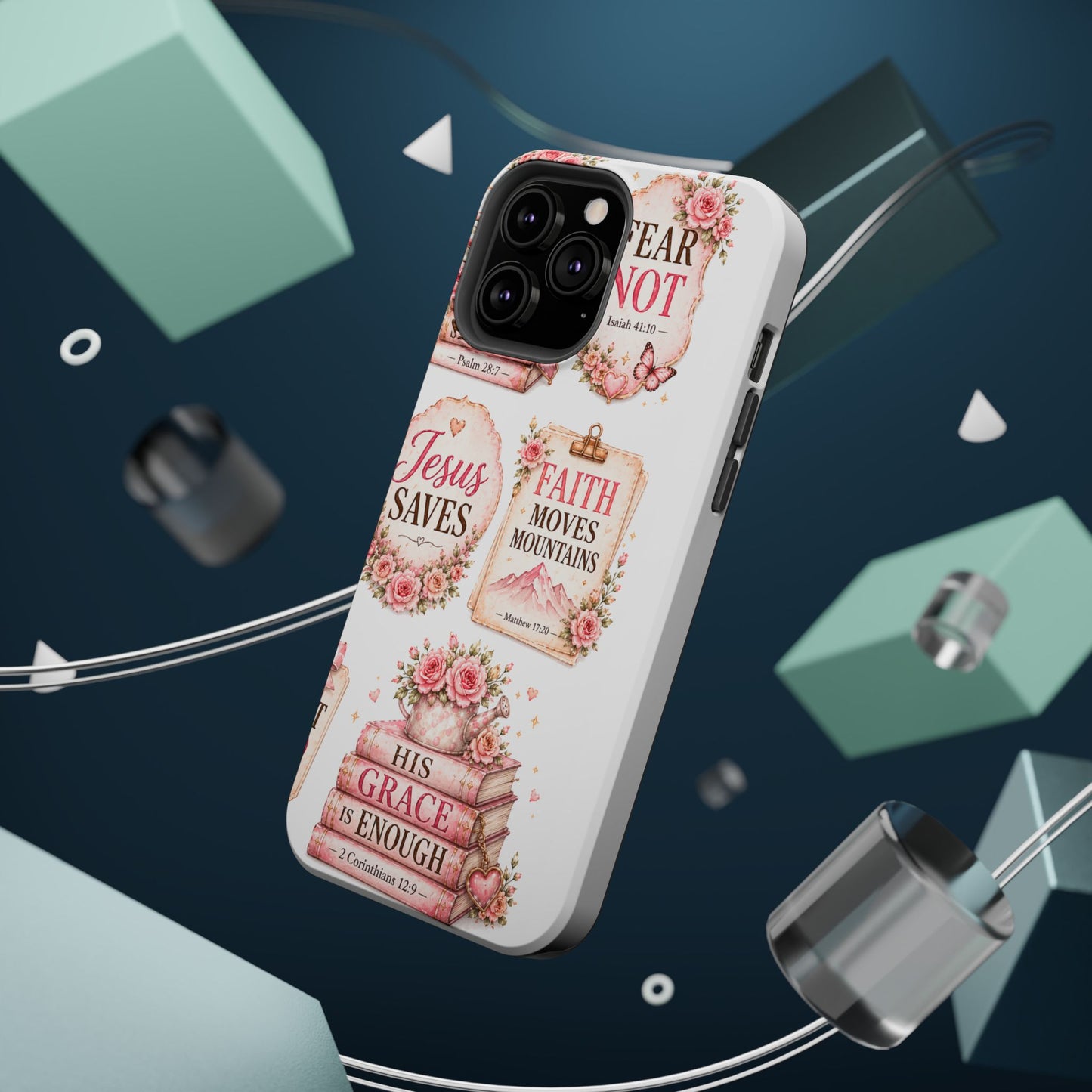 Christian Phone Case - "Fear Not, Faith Moves Mountains, Jesus Saves" Floral Magnetic Impact-Resistant Case
