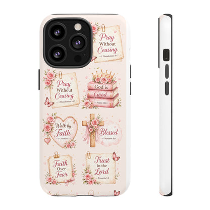 Christian Floral Phone Case — "Pray Without Ceasing" Faith Cross Design