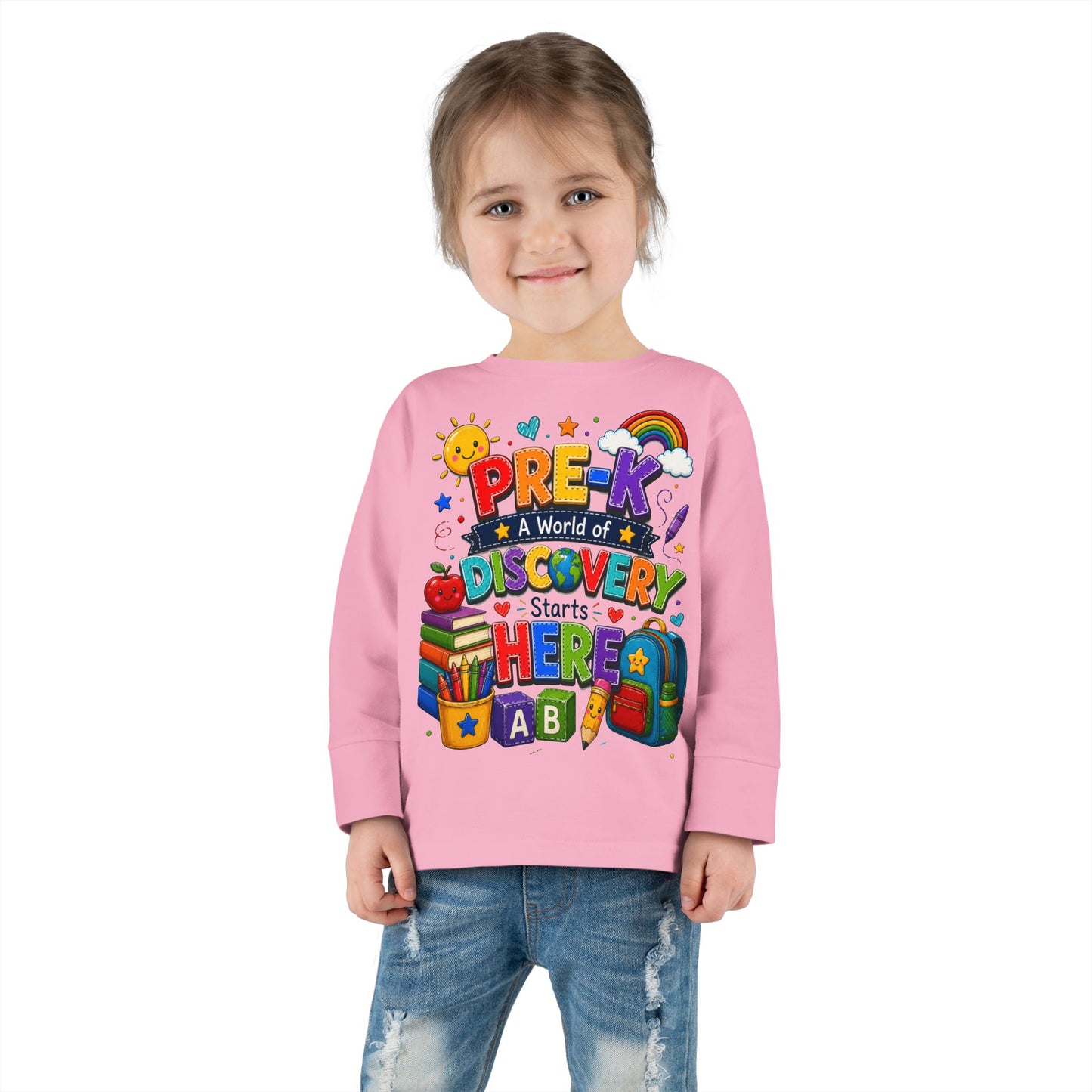 Pre-K Discovery Toddler Long Sleeve Tee – “A World of Discovery Starts Here”