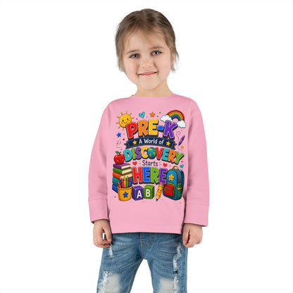 Pre-K Discovery Toddler Long Sleeve Tee – “A World of Discovery Starts Here”