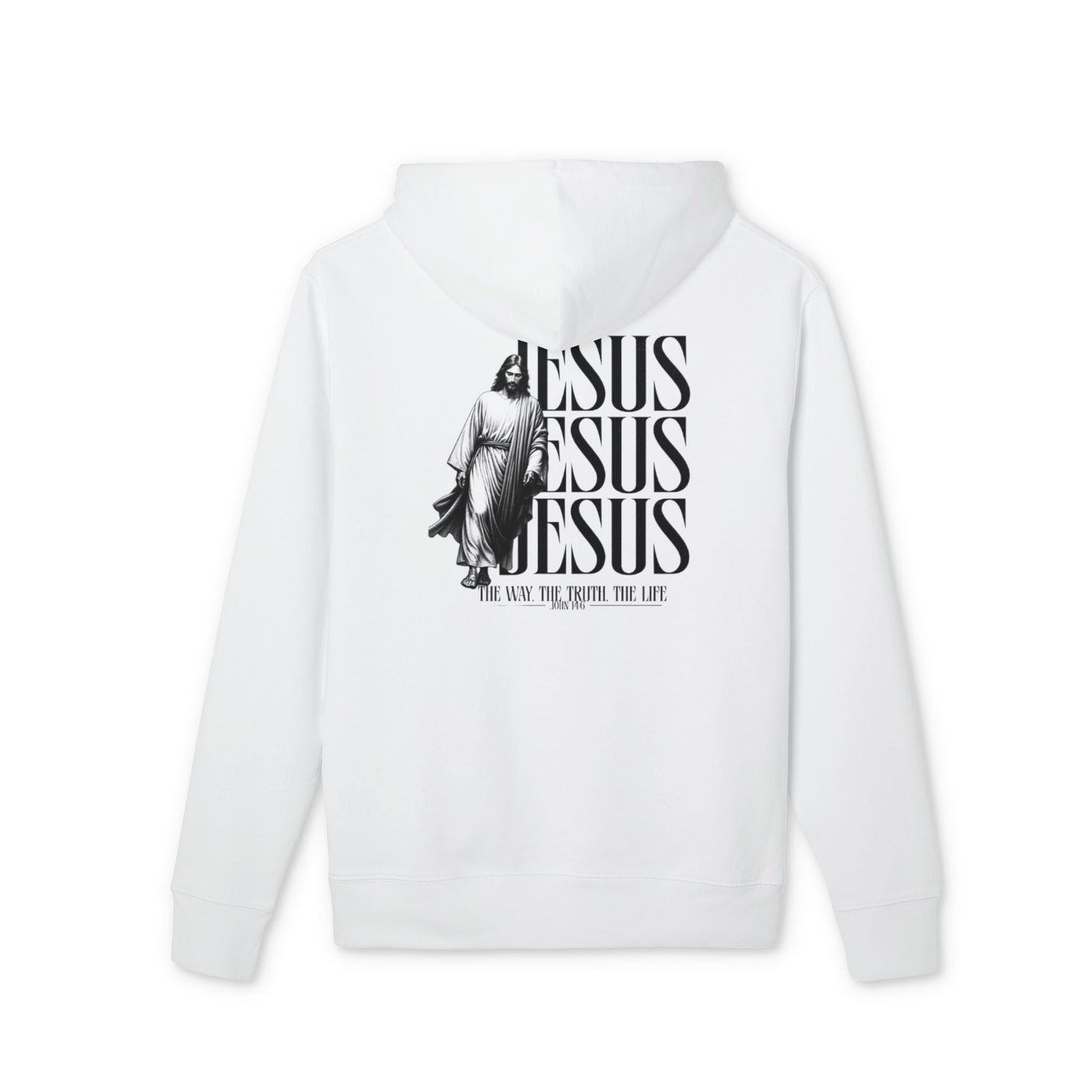 Jesus Repeated Graphic Hoodie — "The Way, The Truth, The Life" Religious Pullover