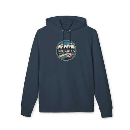 Indianapolis Racing Hoodie — Retro City Skyline & Racecar Design