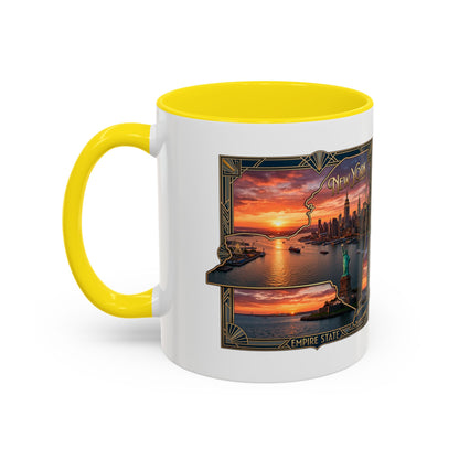 New York Skyline Accent Coffee Mug — Empire State Sunset Scene (11/15oz)