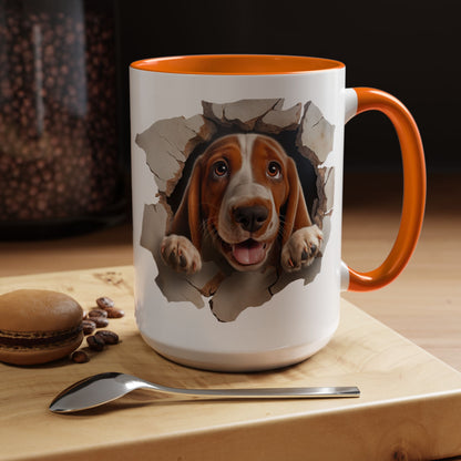 Basset Hound Peek-A-Boo Accent Coffee Mug — Cute Dog Face 11/15oz