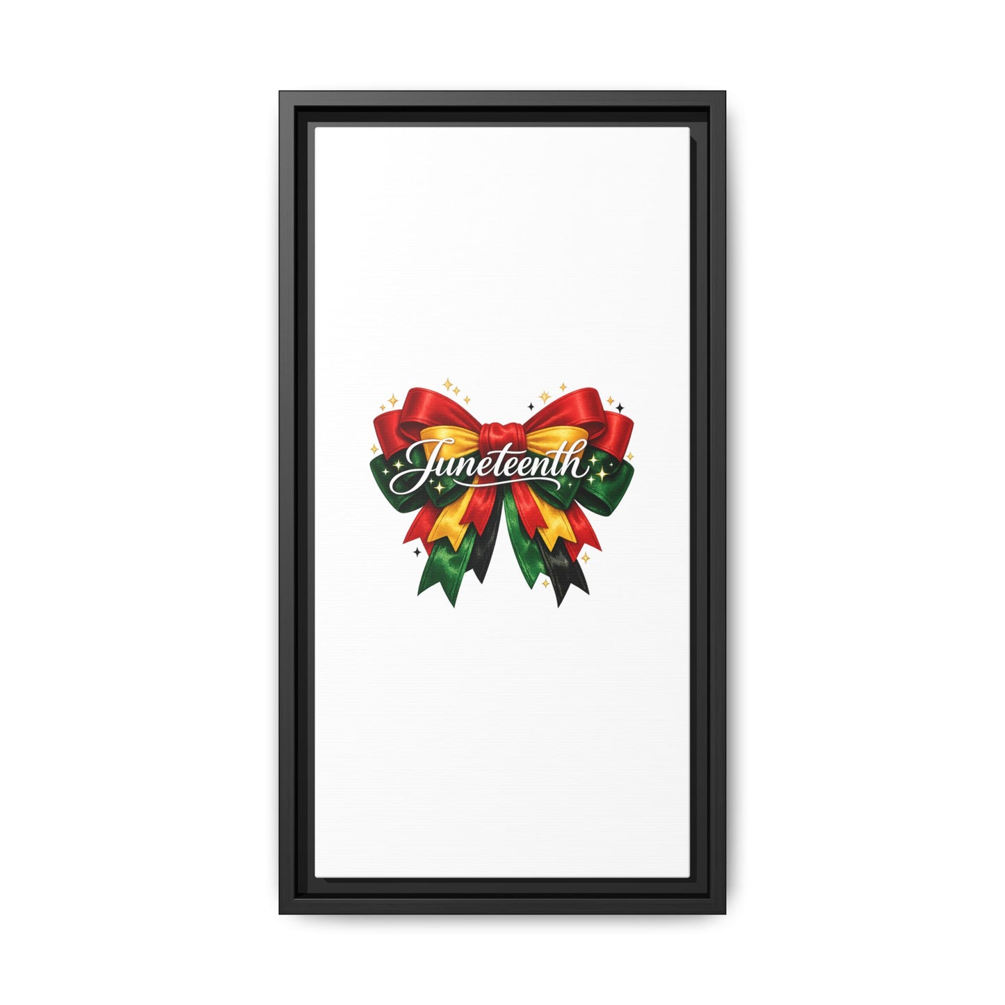 Juneteenth Framed Canvas Print – Festive Red, Green & Gold Ribbon Wall Art
