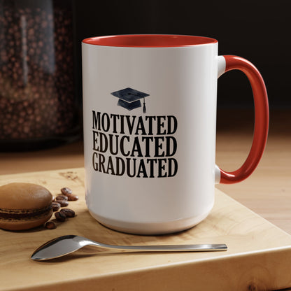 Graduation Coffee Mug – "Motivated Educated Graduated" Accent Ceramic Mug