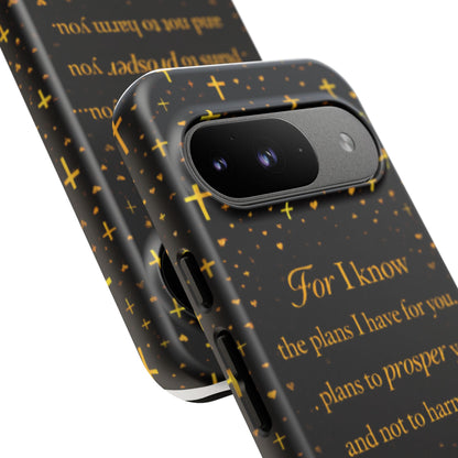 Phone Case — "For I Know" Jeremiah 29:11 Gold Cross Christian Tough Case