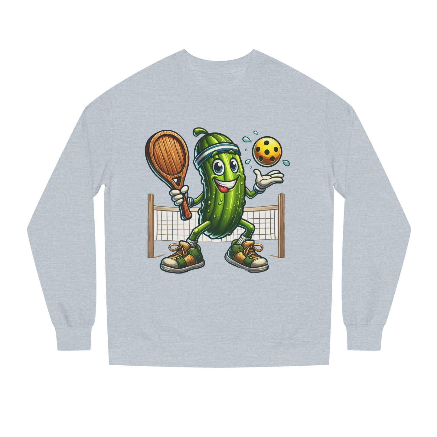 Pickle Pickleball Crewneck Sweatshirt — Cute Pickle Playing Pickleball Graphic