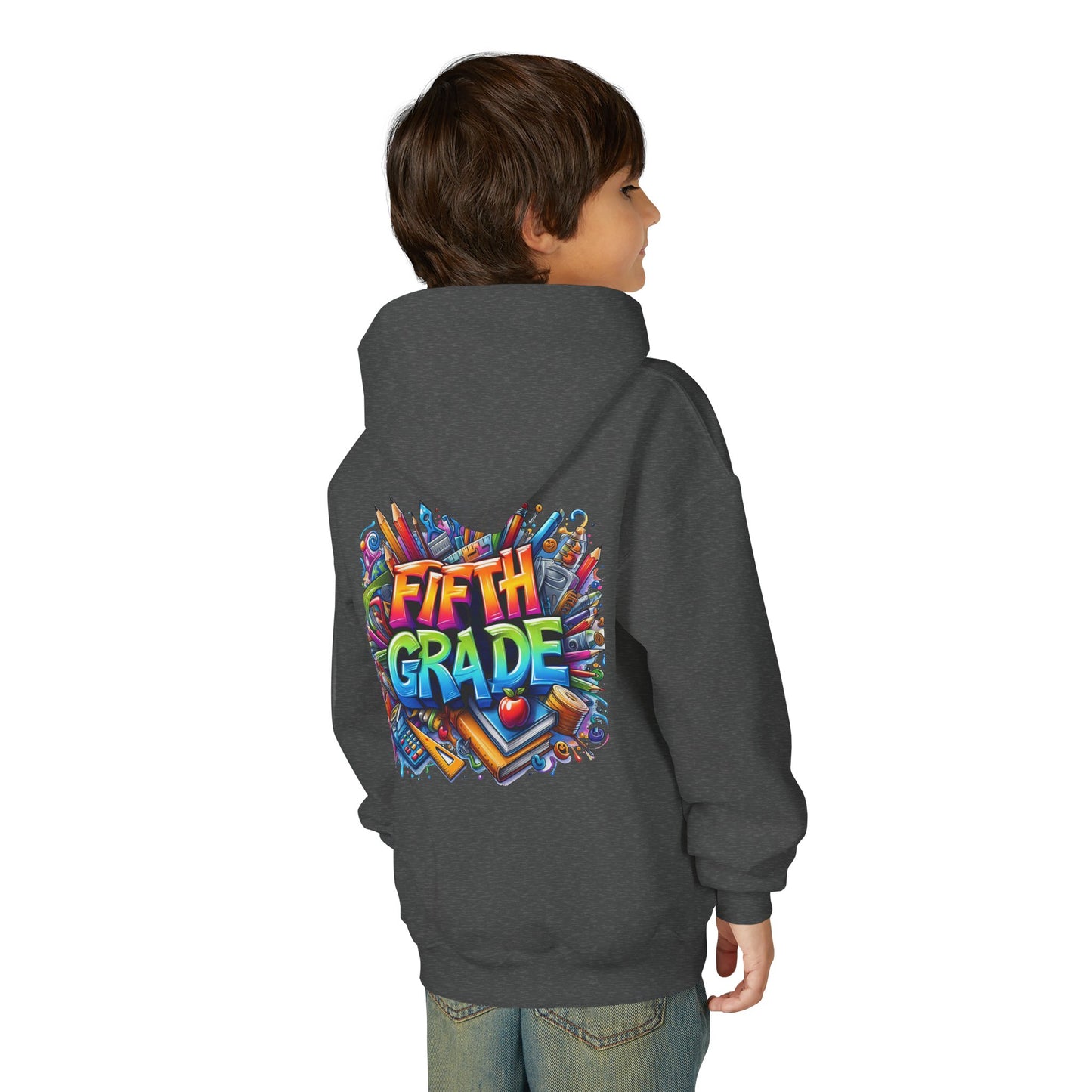 Fifth Grade Kids Hoodie - Colorful School Supplies Back-to-School Sweatshirt