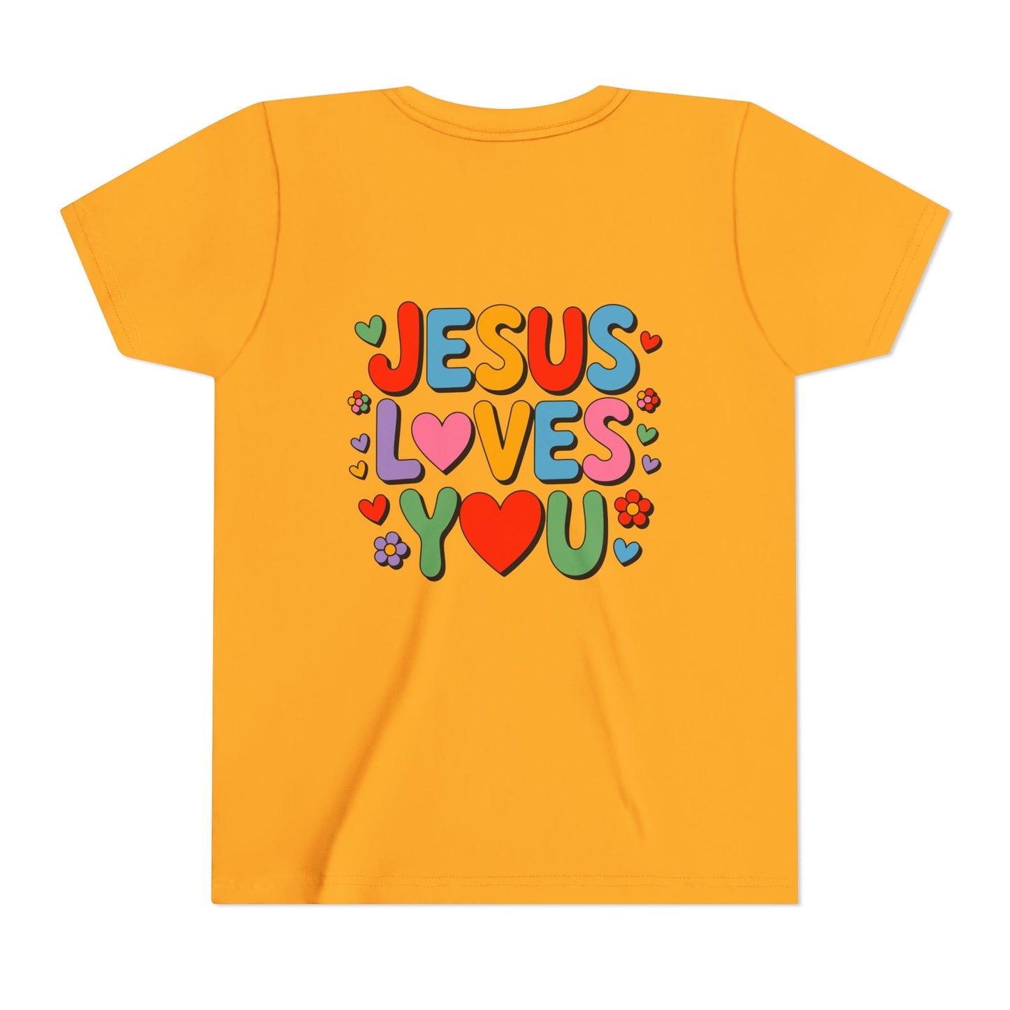 Youth Tee - "Jesus Loves You" Colorful Heart & Flower Christian Shirt