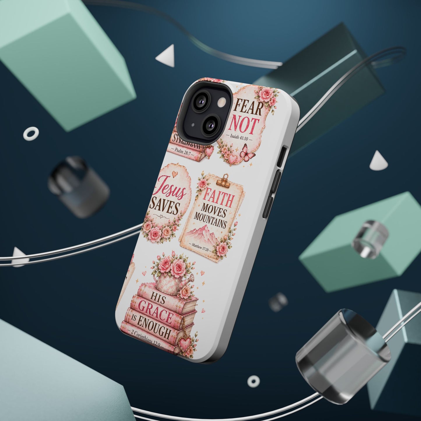 Christian Phone Case - "Fear Not, Faith Moves Mountains, Jesus Saves" Floral Magnetic Impact-Resistant Case