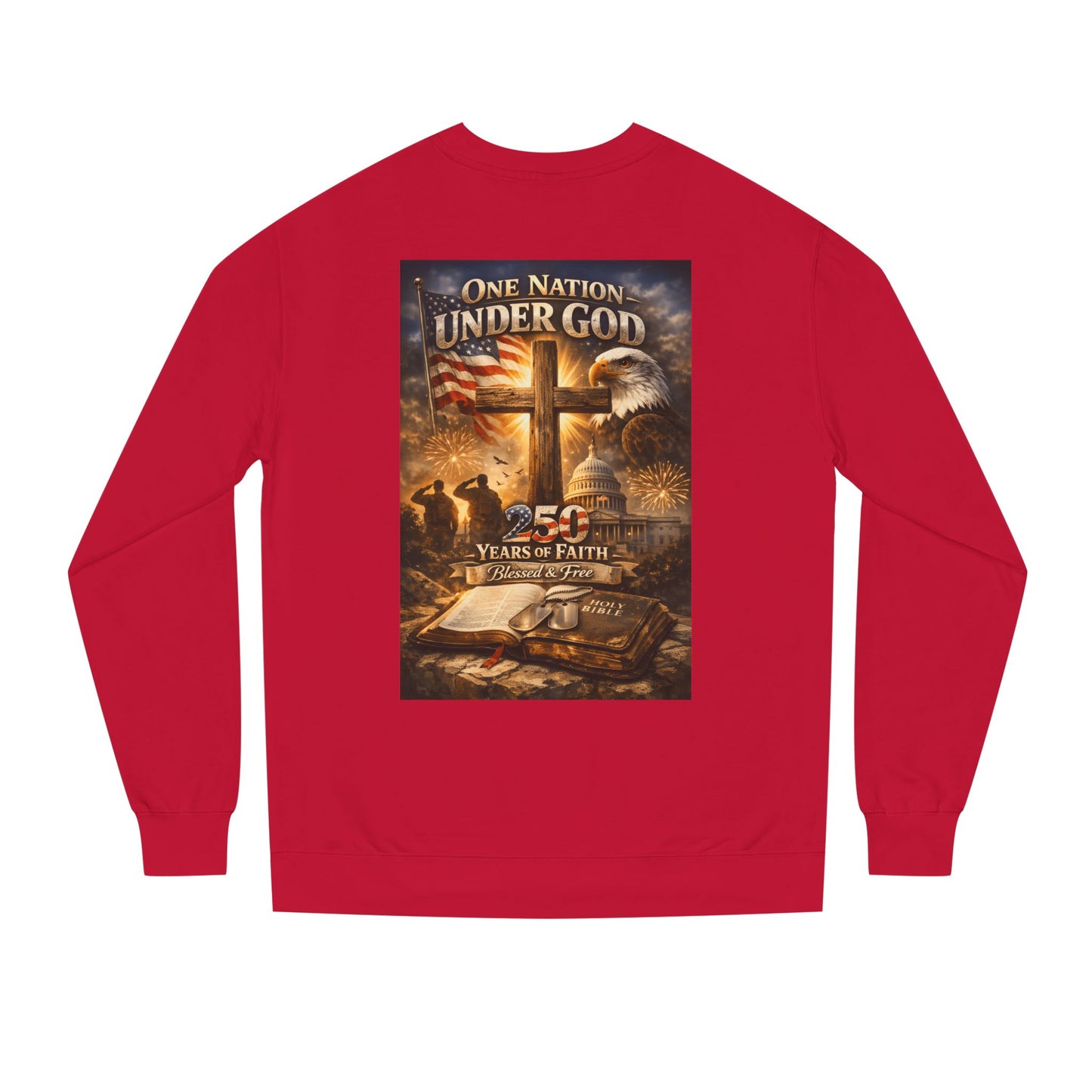 Patriotic Christian Sweatshirt — "One Nation Under God" 25 Years of Faith Crewneck