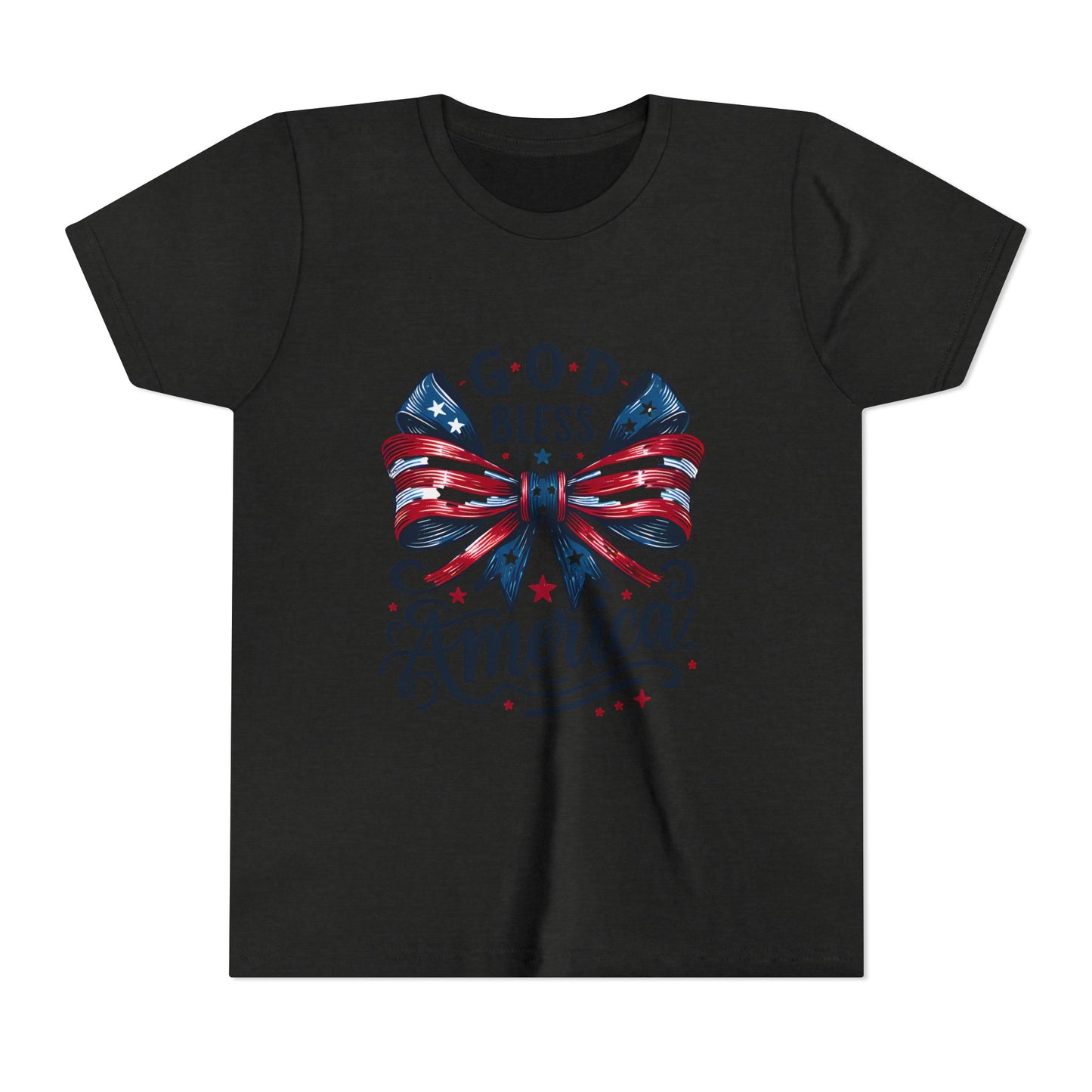 Youth Tee — "God Bless America" Patriotic Bow T-Shirt (4th of July, Memorial Day)