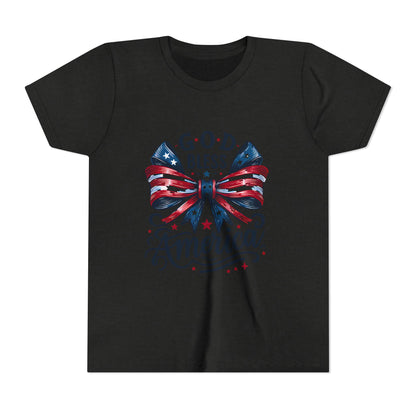 Youth Tee — "God Bless America" Patriotic Bow T-Shirt (4th of July, Memorial Day)