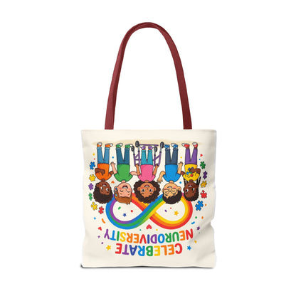 Celebrate Neurodiversity Tote Bag — Rainbow Infinity Symbol with Diverse Kids