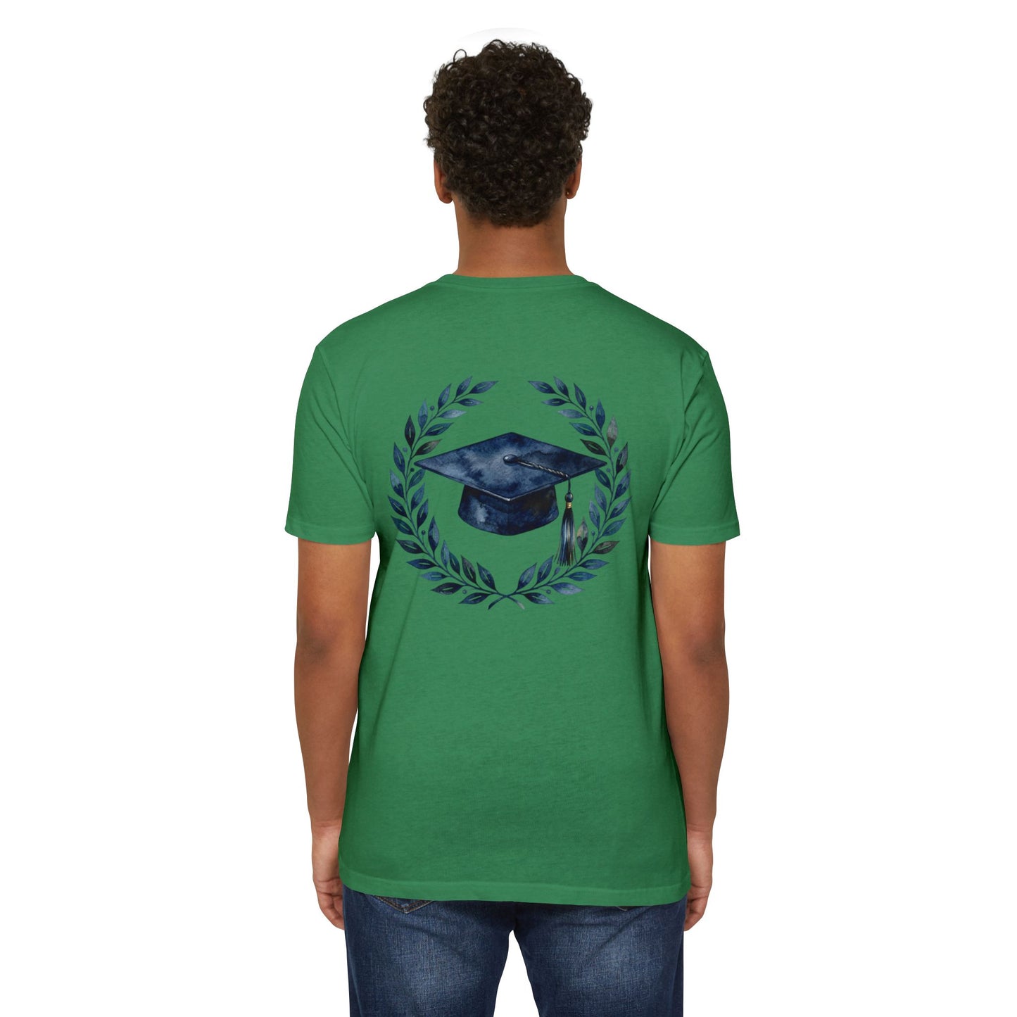 Graduation Cap Laurel T-Shirt — Navy Watercolor Grad Tee