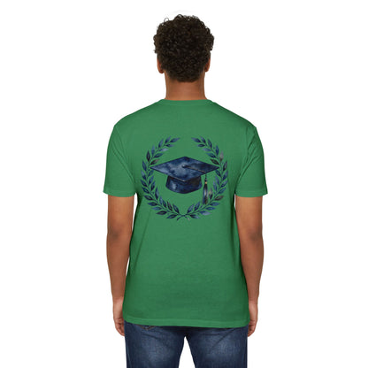Graduation Cap Laurel T-Shirt — Navy Watercolor Grad Tee
