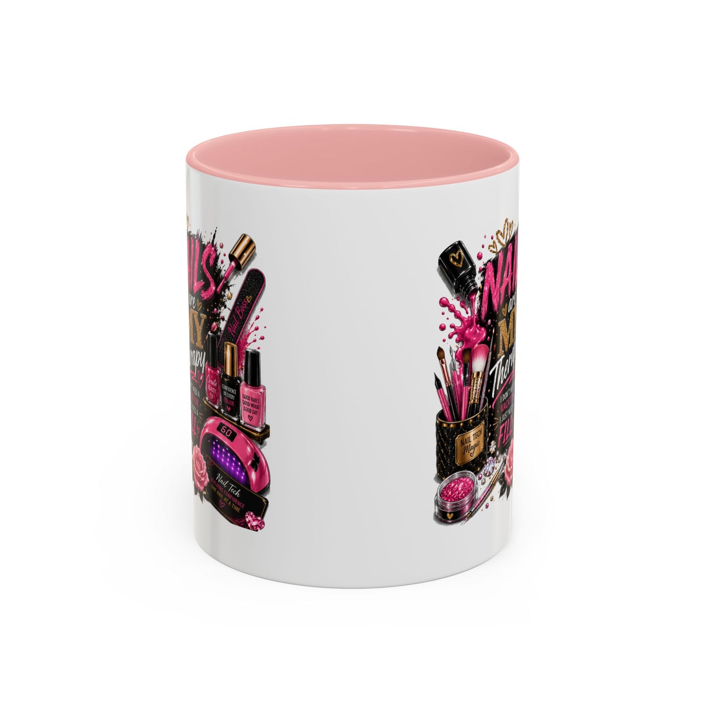 Coffee Mug — "Nails Are My Therapy" Pink Nail Tech Gift