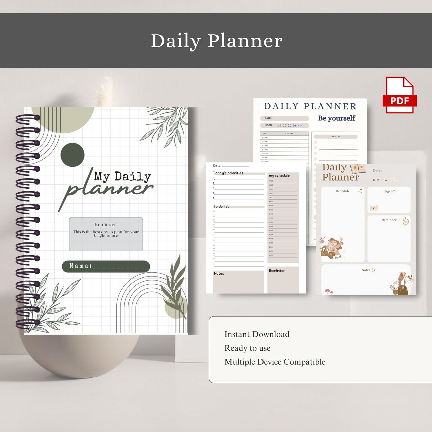 Daily Planner Printable | Productivity Planner | To Do List Planner | Time Management Planner | Daily Schedule PDF
