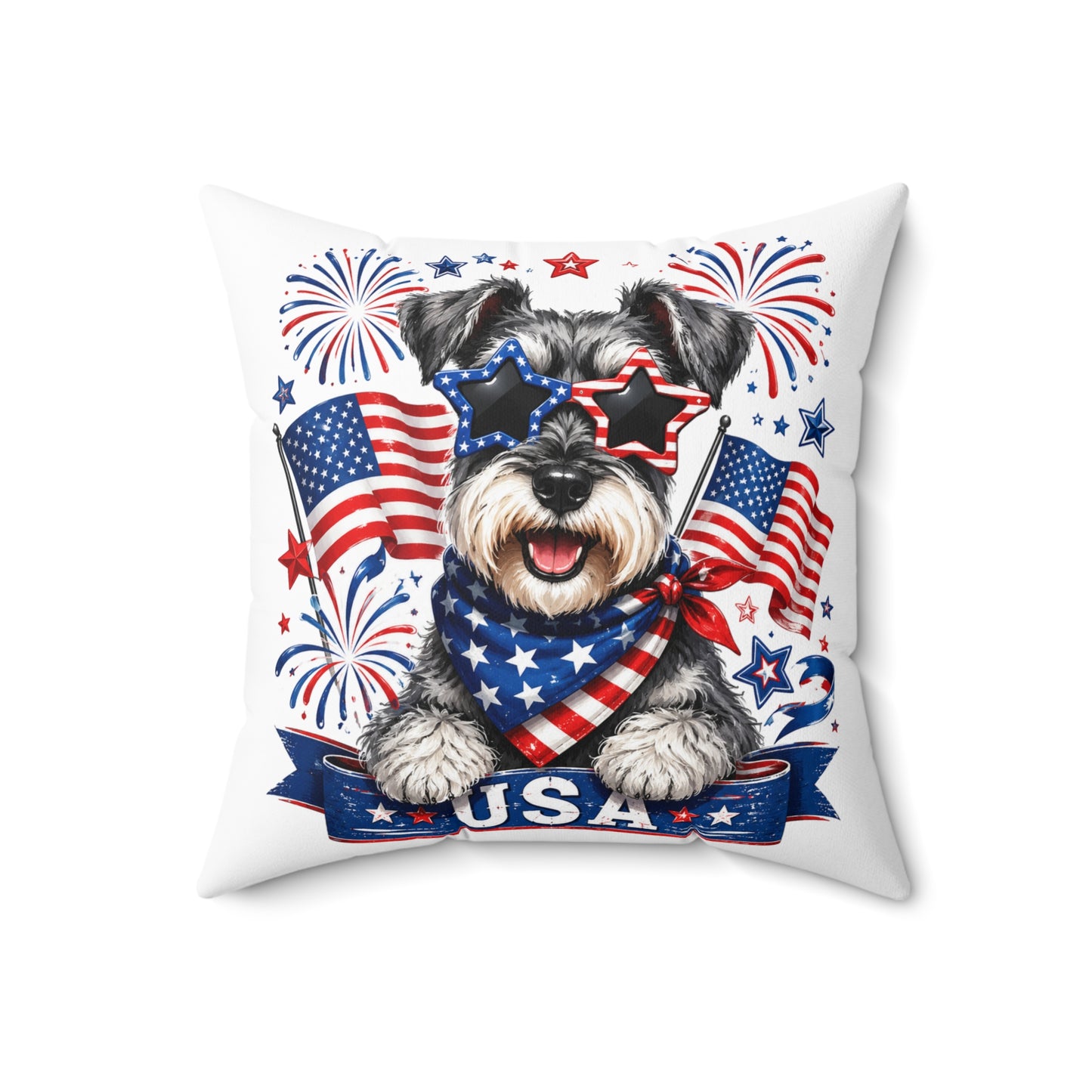 Patriotic Schnauzer Pillow — USA Flag Dog Decorative Throw Pillow for 4th of July