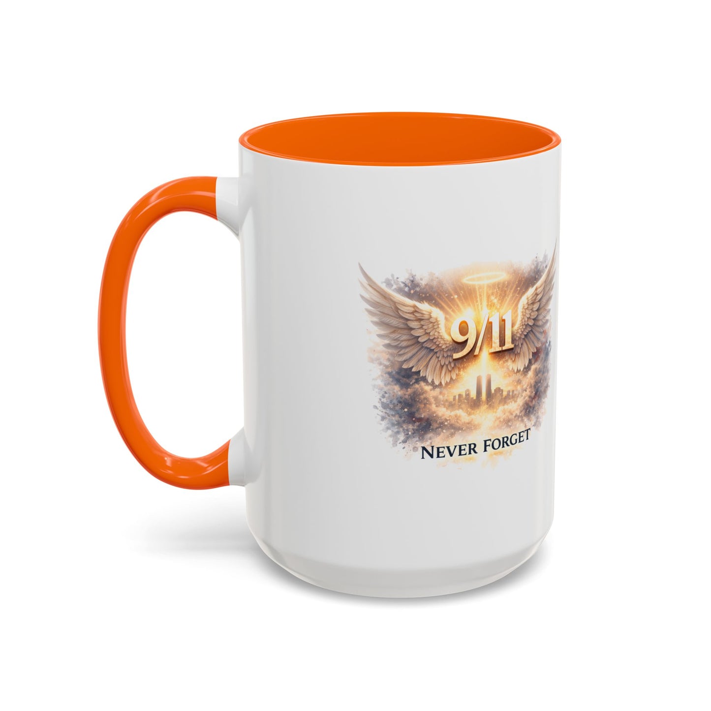 9/11 Never Forget Accent Coffee Mug — Memorial Tribute Ceramic Mug