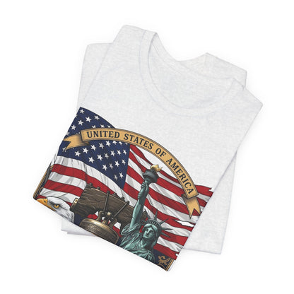 Patriotic 250th Anniversary T-Shirt - Liberty Bell, Bald Eagle & Statue of Liberty