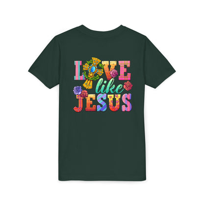 Youth Tee — "Love Like Jesus" Colorful Faith Graphic