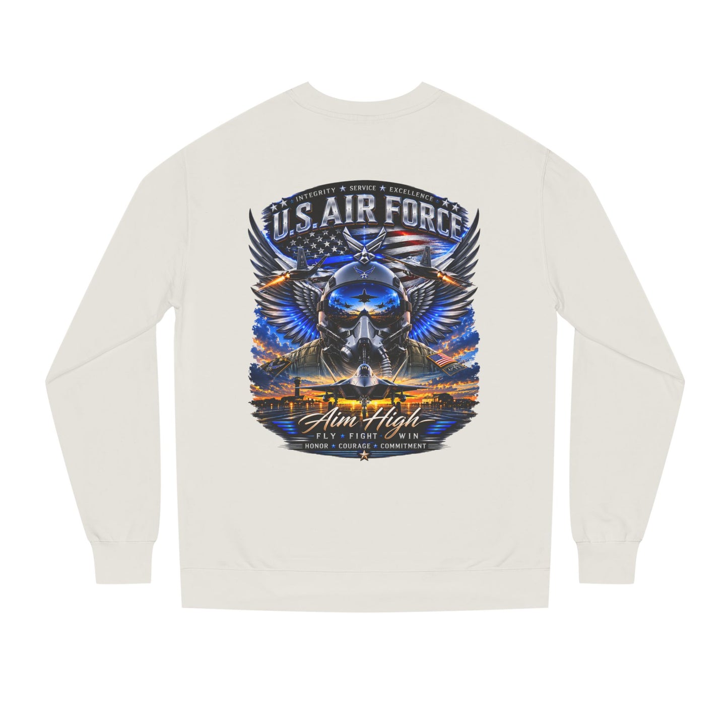U.S. Air Force Crewneck Sweatshirt — "Aim High" Fighter Jet Graphic