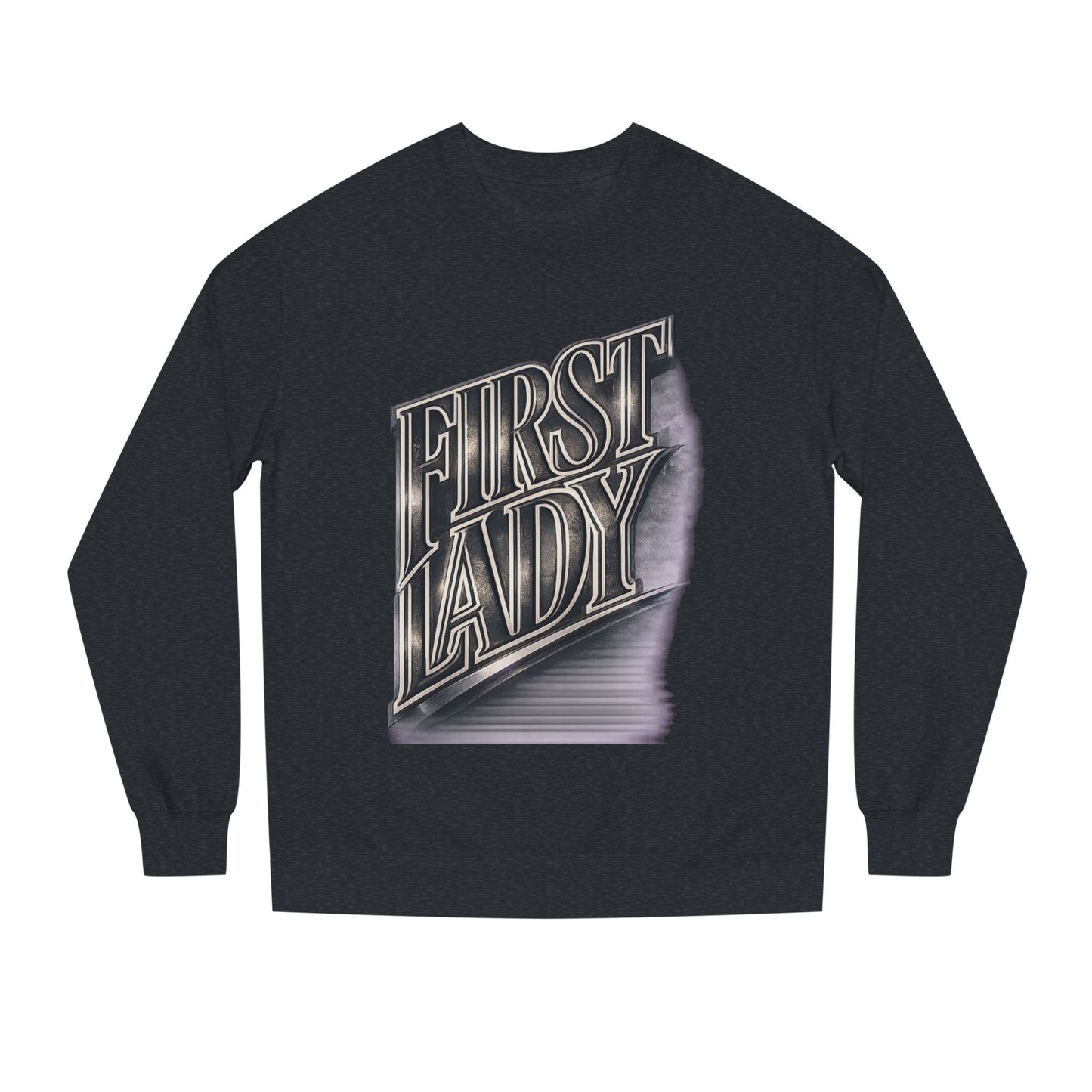 First Lady Graphic Sweatshirt — Retro Metallic Typography Crewneck