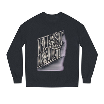 First Lady Graphic Sweatshirt — Retro Metallic Typography Crewneck