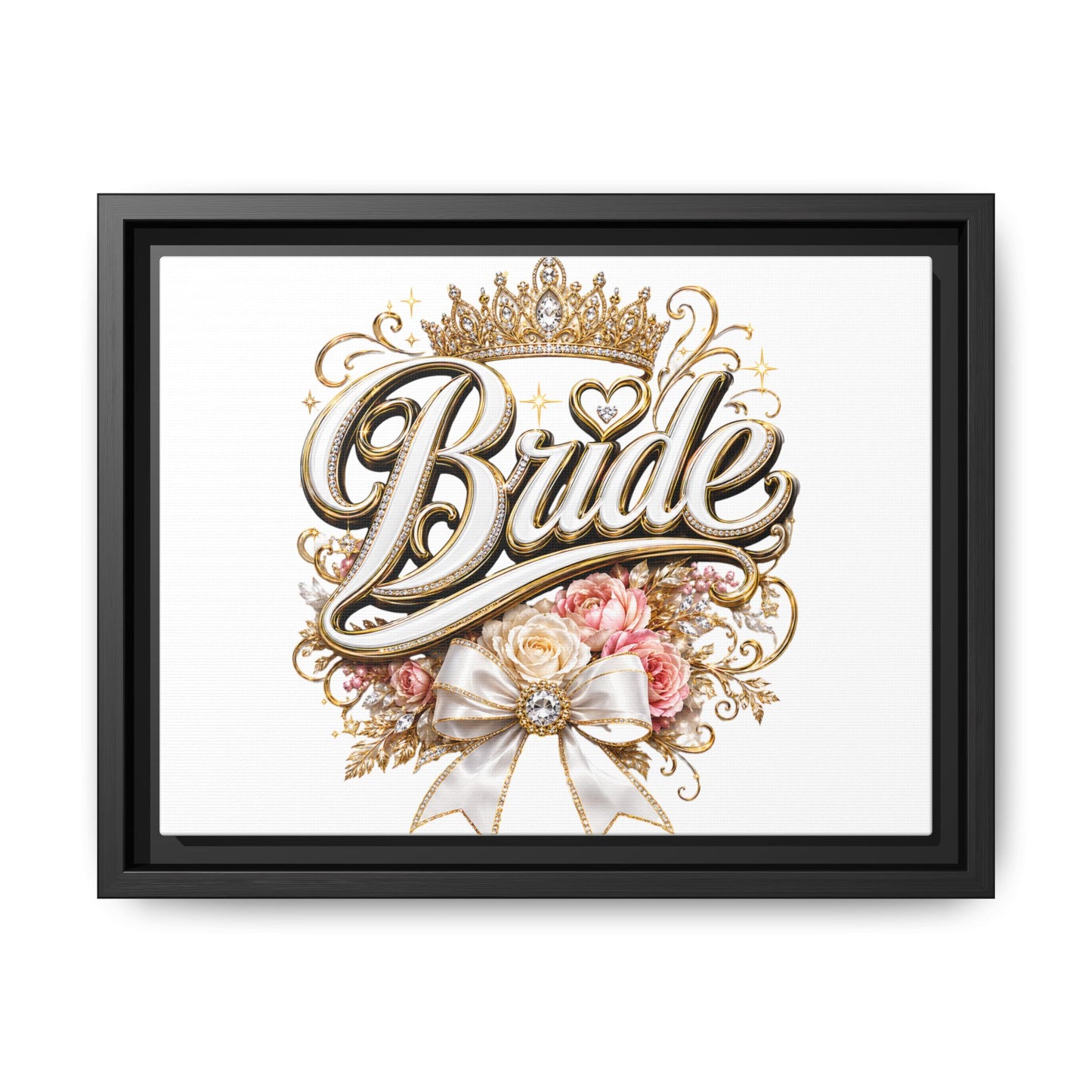 Framed Bride Canvas Wall Art — Elegant Bridal Crown & Floral Wedding Decor