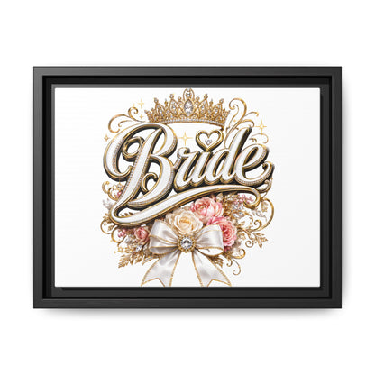 Framed Bride Canvas Wall Art — Elegant Bridal Crown & Floral Wedding Decor