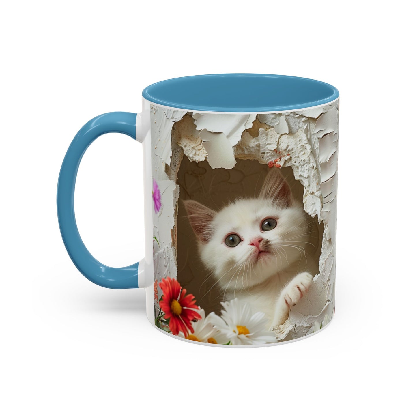 Peek-A-Boo Kitten Accent Coffee Mug — Cute Cat Floral Design (11/15oz)