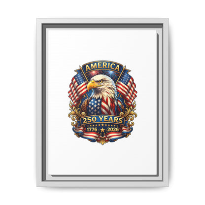 America 250th Anniversary Framed Canvas — Patriotic Bald Eagle Wall Art