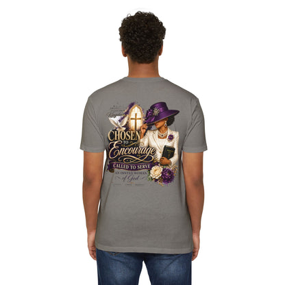 Chosen to Encourage Christian T-Shirt — 'Called to Serve' Purple Church Hat Design
