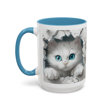 Cute Blue-Eyed Kitten Accent Coffee Mug – Floral Peekaboo Cat Design (11/15 oz)