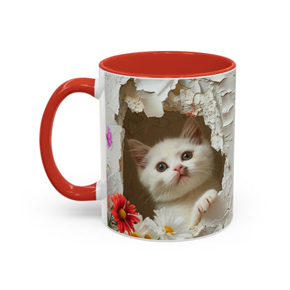 Peek-A-Boo Kitten Accent Coffee Mug — Cute Cat Floral Design (11/15oz)