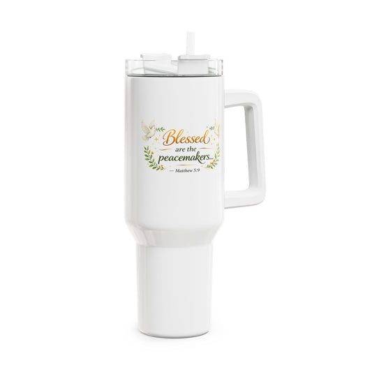 Tumbler — “Blessed Are the Peacemakers” 40oz Floral Scripture Travel Mug
