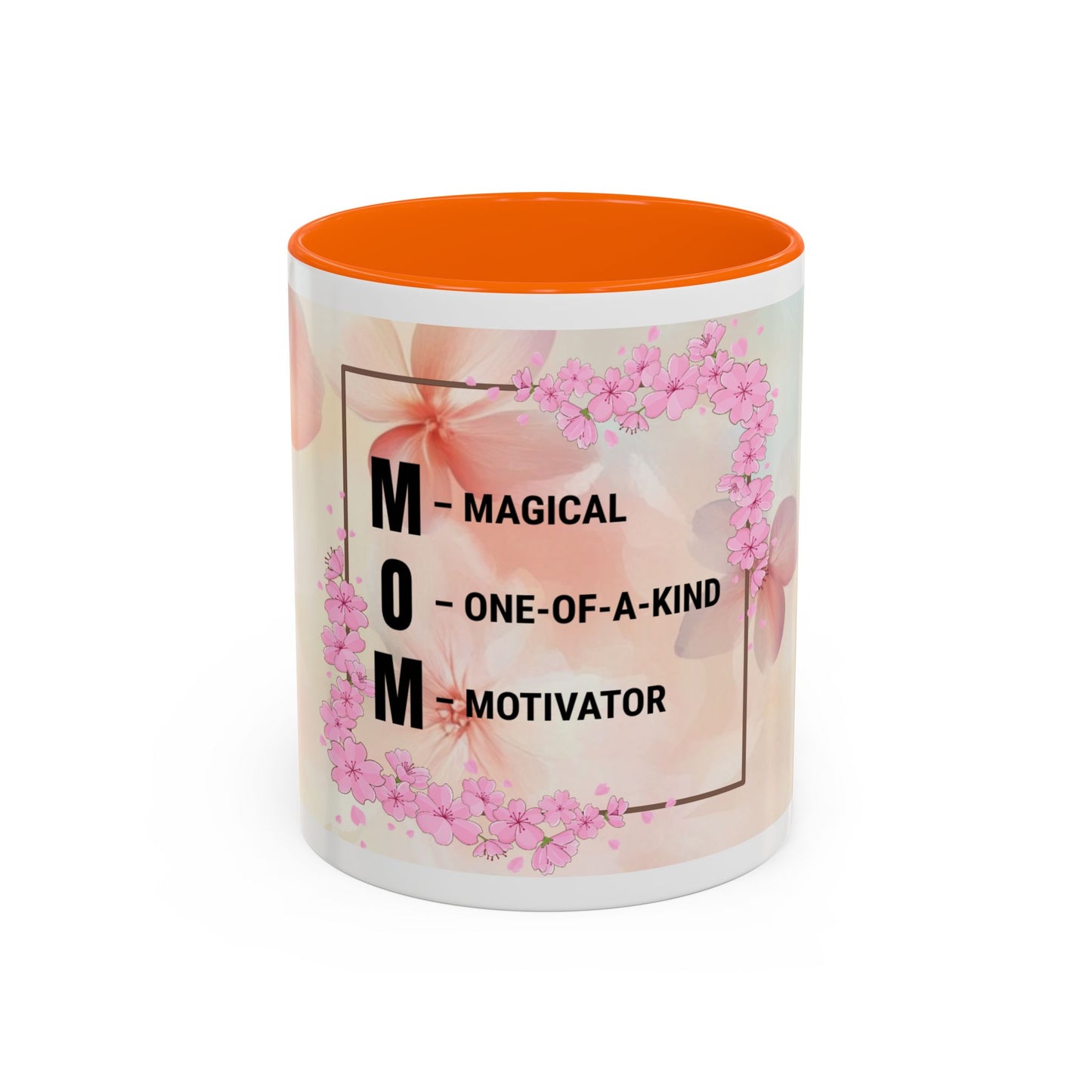 Mom Acronym Coffee Mug — "MOM: Magical • One-of-a-Kind • Motivator" Floral Accent