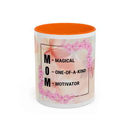 Mom Acronym Coffee Mug — "MOM: Magical • One-of-a-Kind • Motivator" Floral Accent