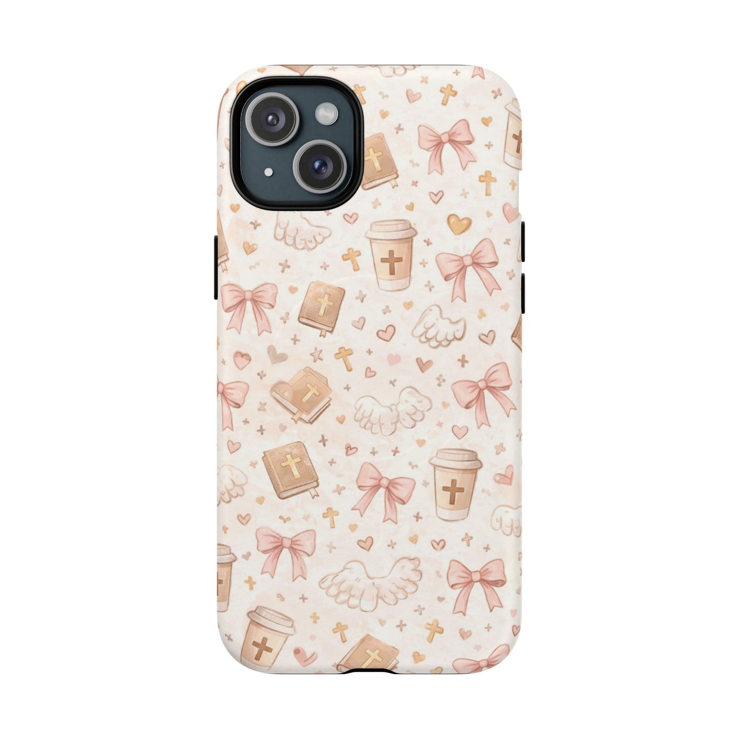 Christian Pattern Phone Case — Cute Cross, Bible & Dove Tough Magnetic Case