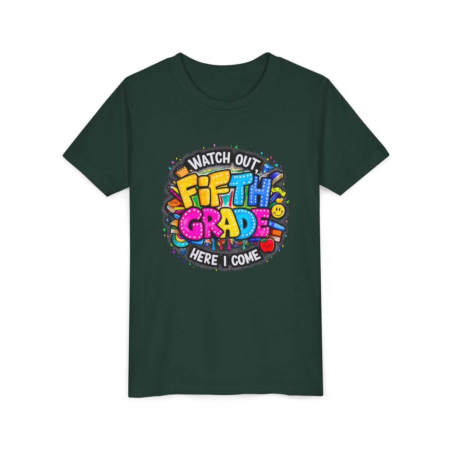 Fifth Grade T‑Shirt for Kids - "Watch Out Fifth Grade Here I Come" Back-to-School Tee