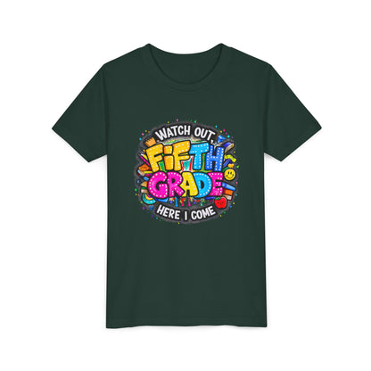 Fifth Grade T‑Shirt for Kids - "Watch Out Fifth Grade Here I Come" Back-to-School Tee