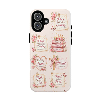 Christian Floral Phone Case — "Pray Without Ceasing" Faith Cross Design