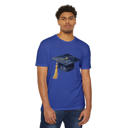 Graduation Cap T-Shirt — Navy Mortarboard with Gold Tassel