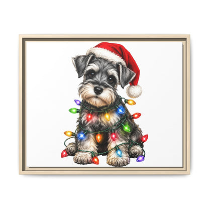 Holiday Schnauzer Canvas Print — Framed Matte Wall Art with Christmas Lights