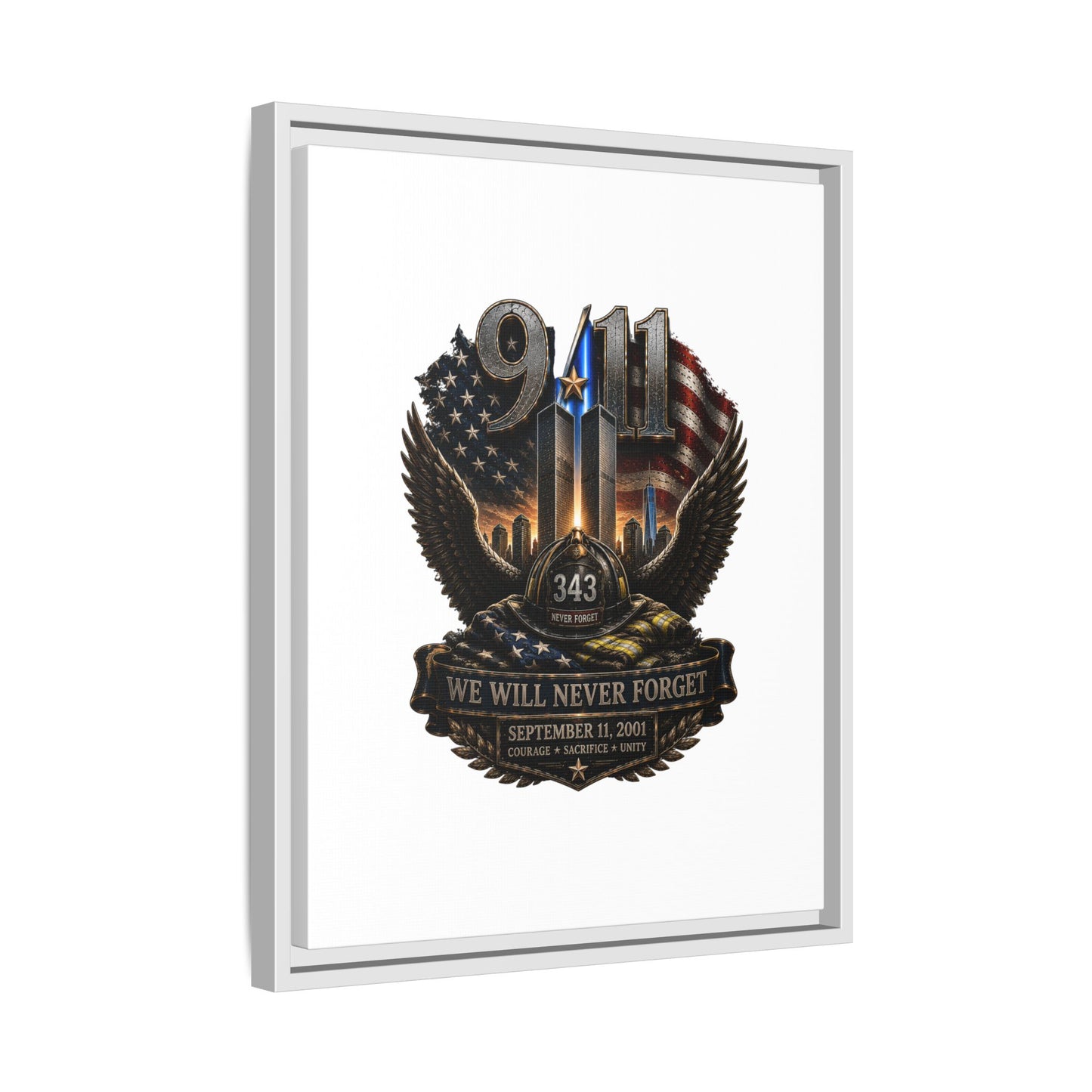 9/11 Memorial Matte Canvas Print — "We Will Never Forget" Framed Tribute
