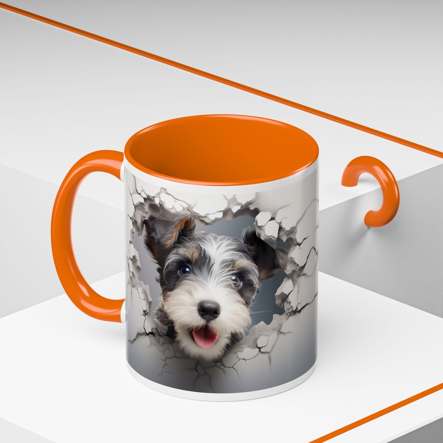 Minature Schnauzer Puppy Peek Accent Coffee Mug — Cute Dog Breakthrough Design (11/15oz)